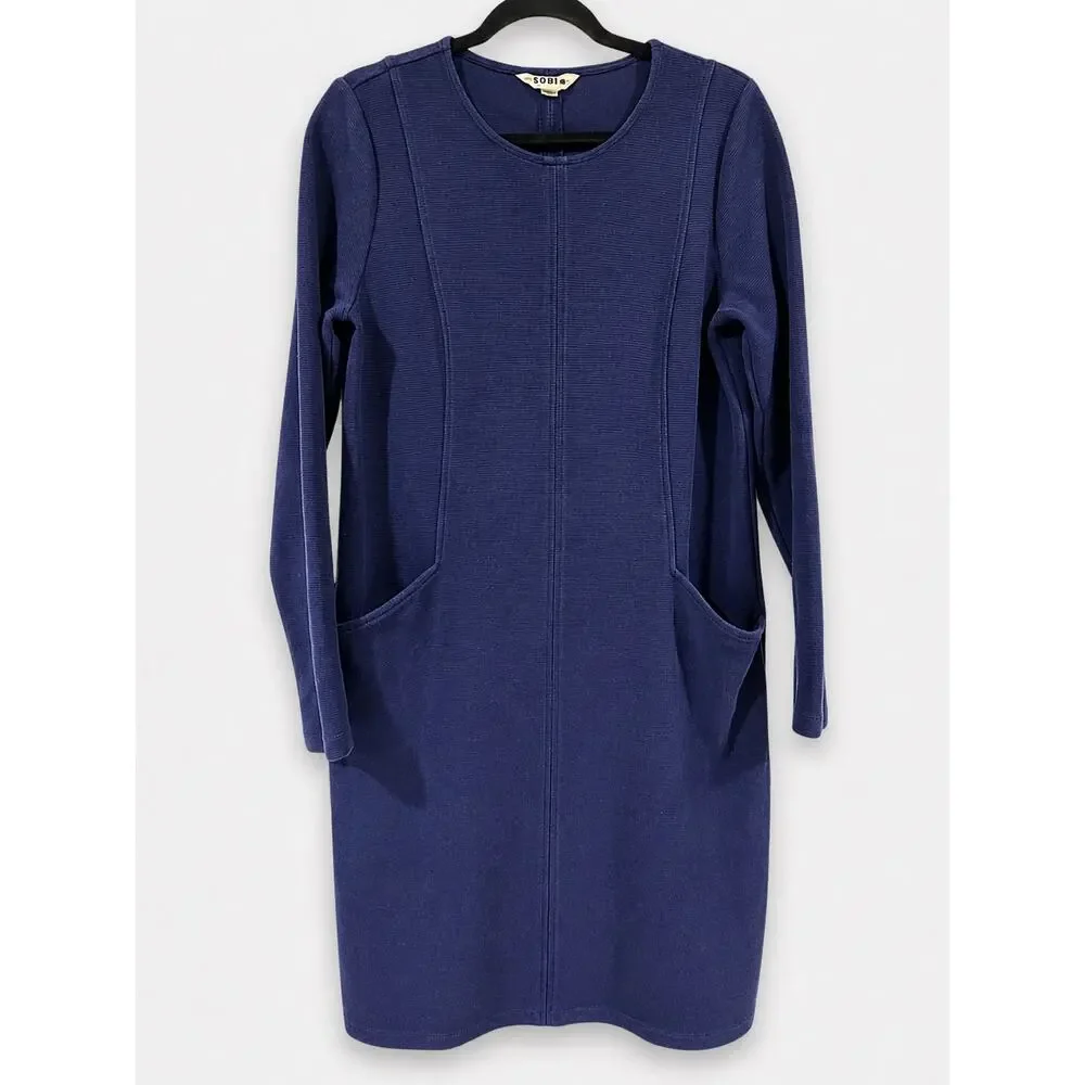 Boden Ellen Ottoman Dress Women Size 12 Regular Navy Ribbed Shift Pockets Preppy